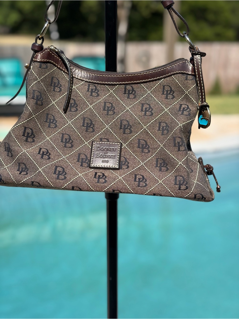 Dooney & Bourke Brown Logo Diamond-Print Crossbody